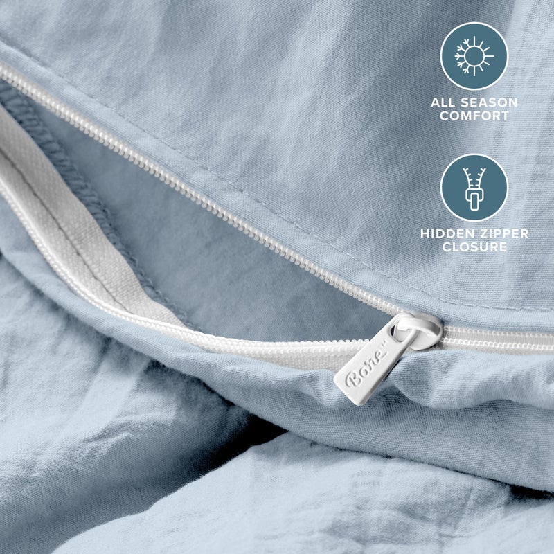 Bare Home Microfiber Duvet Cover Set - Ultra Soft Washed Microfiber - Full Size - Linen-Like Look - Easy Care - Breathable Fabric - Our Softest Duvet Cover Set (Full, Dusty Blue) - Image 4